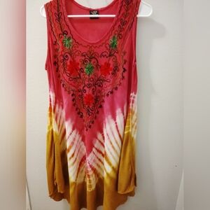 OMYA Vibrant Sleeveless Dress with Embroidery